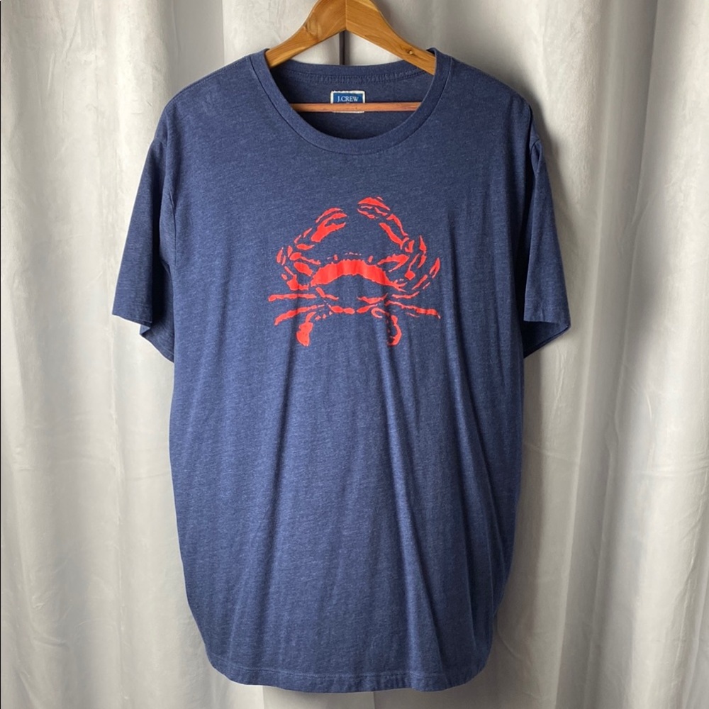 J. Crew Blue T-Shirt with Red Crab Design